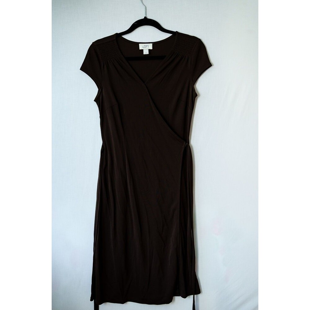 Loft womens brown dress slinky 4 travel casual tie waist